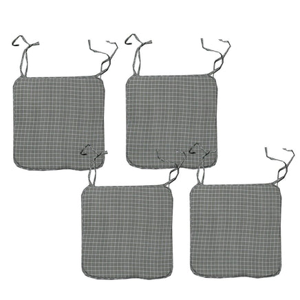 Set of 4 Square Chair Pads with Ties Small Checkered Grey Home & Garden Kings Warehouse 