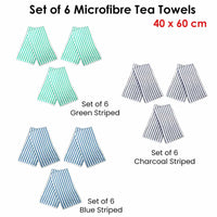 Set of 6 Microfibre Striped Tea Towels Green Home & Garden Kings Warehouse 