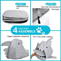 Shark Shape Pet Cave Bed for Cats andSmall Dogs 45 x 45 x 38 cm (Light Grey) cat supplies Kings Warehouse 