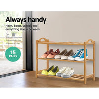Shoe Rack Bamboo Shoe Storage 3-tier 9 Pairs Furniture Kings Warehouse 