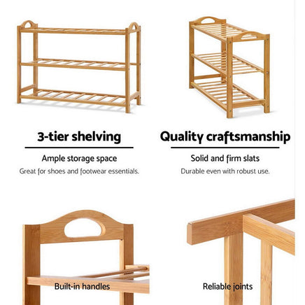 Shoe Rack Bamboo Shoe Storage 3-tier 9 Pairs Furniture Kings Warehouse 