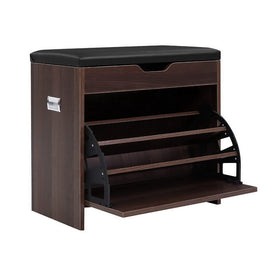 Shoe Rack Cabinet Bench 3-tier 15 Pairs Walnut Furniture Kings Warehouse