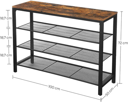 Shoe Rack with 3 Mesh Shelves Rustic Brown and Black Furniture Kings Warehouse 