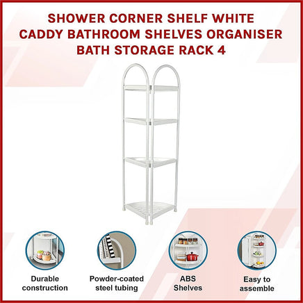 Shower Corner Shelf White Caddy Bathroom Shelves Organiser Bath Storage Rack 4 Home & Garden Kings Warehouse 