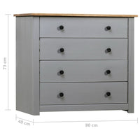Side Cabinet Grey 80x40x73 cm Pine Panama Range living room Kings Warehouse 