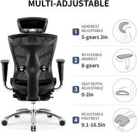 Sihoo Ergonomic Office Chair V1 4D Adjustable High-Back Breathable With Footrest And Lumbar Support Black Furniture Kings Warehouse 