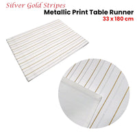 Silver Gold Stripes Cotton Metallic Print Table Runner 33 x 180 cm Home & Garden Kings Warehouse 