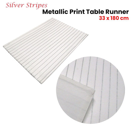 Silver Stripes Cotton Metallic Print Table Runner 33 x 180 cm Home & Garden Kings Warehouse 