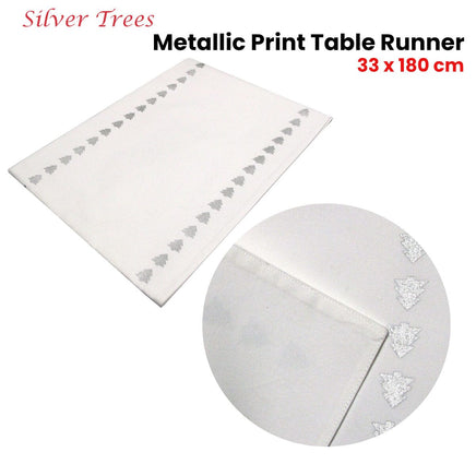Silver Trees Cotton Metallic Print Table Runner 33 x 180 cm Home & Garden Kings Warehouse 