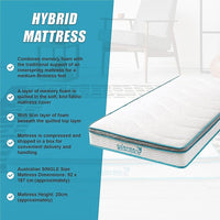 Single 20cm Hybrid Mattress – Memory Foam and Innerspring Support Furniture Kings Warehouse 