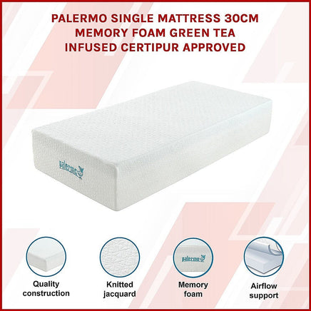 Single 30cm Green Tea Memory Foam Mattress – Cooling Comfort with CertiPUR-US Certified Foam Furniture Kings Warehouse 