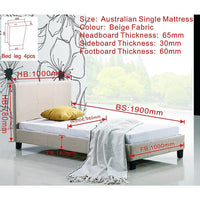Single Linen Fabric Bed Frame Beige Furniture Kings Warehouse 
