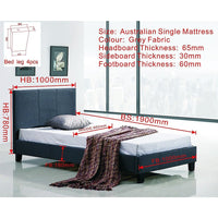 Single Linen Fabric Bed Frame Grey Furniture Kings Warehouse 