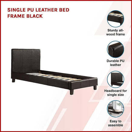Single PU Leather Bed Frame Black Furniture Kings Warehouse 