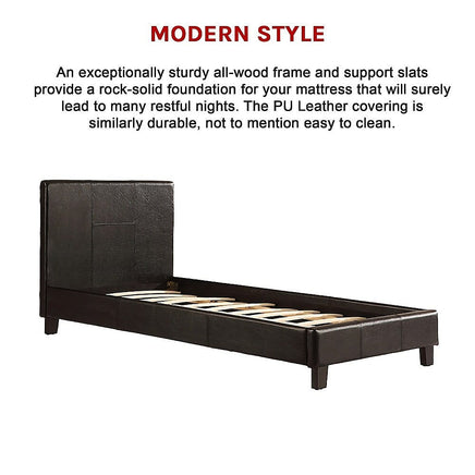 Single PU Leather Bed Frame Black Furniture Kings Warehouse 