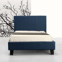 Single PU Leather Bed Frame Blue Furniture Kings Warehouse 