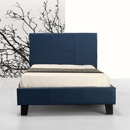 Single PU Leather Bed Frame Blue Furniture Kings Warehouse 