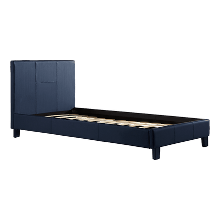 Single PU Leather Bed Frame Blue Furniture Kings Warehouse 