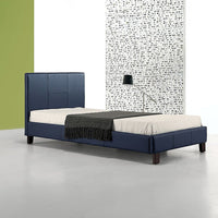 Single PU Leather Bed Frame Blue Furniture Kings Warehouse 