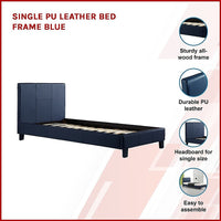 Single PU Leather Bed Frame Blue Furniture Kings Warehouse 
