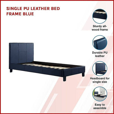 Single PU Leather Bed Frame Blue Furniture Kings Warehouse 