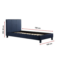 Single PU Leather Bed Frame Blue Furniture Kings Warehouse 
