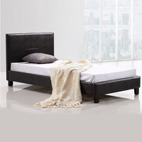 Single PU Leather Bed Frame Brown Furniture Kings Warehouse 