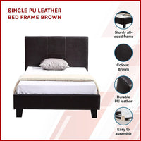 Single PU Leather Bed Frame Brown Furniture Kings Warehouse 