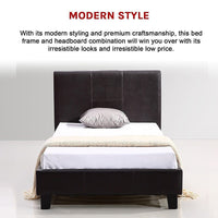Single PU Leather Bed Frame Brown Furniture Kings Warehouse 