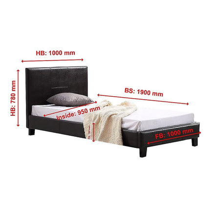 Single PU Leather Bed Frame Brown Furniture Kings Warehouse 