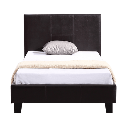 Single PU Leather Bed Frame Brown Furniture Kings Warehouse 