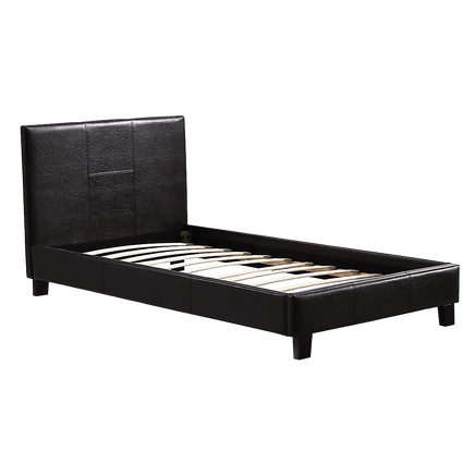 Single PU Leather Bed Frame Brown Furniture Kings Warehouse 