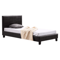Single PU Leather Bed Frame Brown Furniture Kings Warehouse 