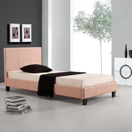 Single PU Leather Bed Frame Pink Furniture Kings Warehouse 
