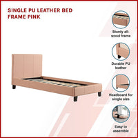 Single PU Leather Bed Frame Pink Furniture Kings Warehouse 