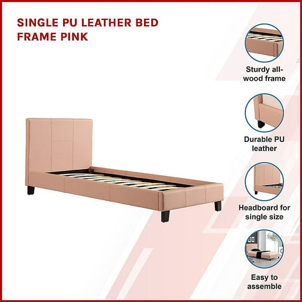 Single PU Leather Bed Frame Pink Furniture Kings Warehouse 