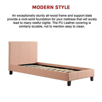 Single PU Leather Bed Frame Pink Furniture Kings Warehouse 