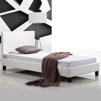Single PU Leather Bed Frame White Furniture Kings Warehouse 