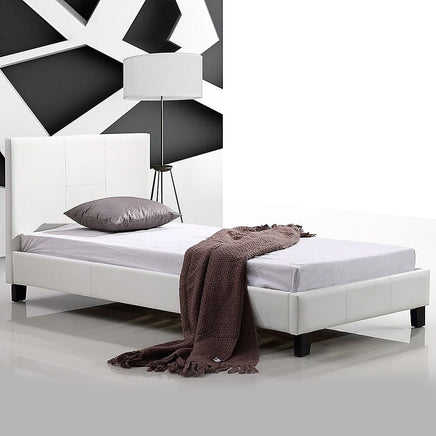 Single PU Leather Bed Frame White Furniture Kings Warehouse 