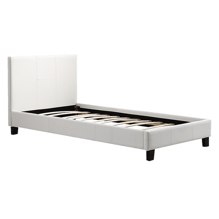 Single PU Leather Bed Frame White Furniture Kings Warehouse 