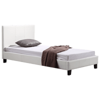 Single PU Leather Bed Frame White Furniture Kings Warehouse 