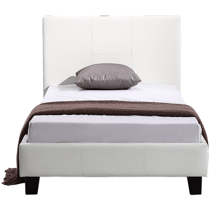 Single PU Leather Bed Frame White Furniture Kings Warehouse 