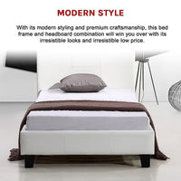 Single PU Leather Bed Frame White Furniture Kings Warehouse 