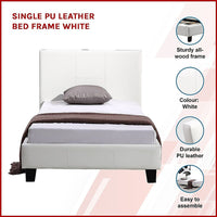 Single PU Leather Bed Frame White Furniture Kings Warehouse 