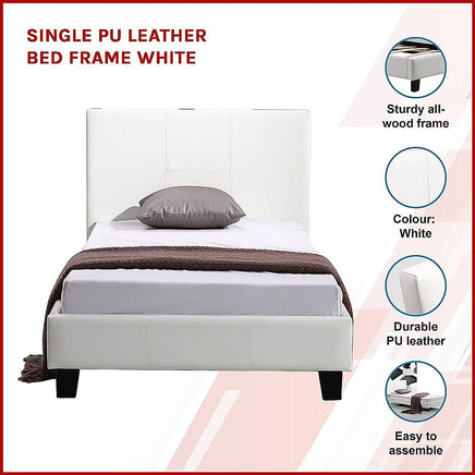 Single PU Leather Bed Frame White Furniture Kings Warehouse 