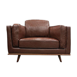 Single Seater Armchair Faux Leather Sofa Modern Lounge Accent Chair in Brown with Wooden Frame Furniture Kings Warehouse 