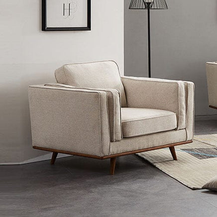 Single Seater Armchair Sofa Modern Lounge Accent Chair in Beige Fabric with Wooden Frame Furniture Kings Warehouse 