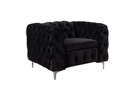 Single Seater Black Sofa Classic Armchair Button Tufted in Velvet Fabric with Metal Legs Furniture Kings Warehouse 