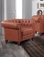 Single Seater Brown Sofa Lounge Button Tufted in Faux Leather Furniture Kings Warehouse 