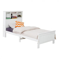 Single Size Solid Pine Timber Bed Frame with Bookshelf Headboard- White bedroom furniture Kings Warehouse 